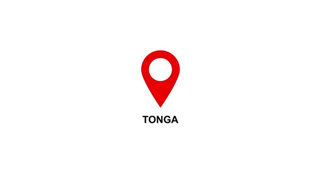 Red location pin icon with white circle and text on TONGA white background map marker navigation. Location or map pin icon symbol set. Location pointer.