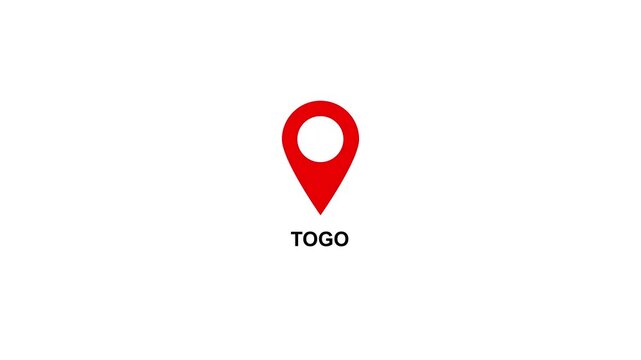 Red location pin icon with white circle and text on  TOGO white background map marker navigation. Location or map pin icon symbol set. Location pointer.
