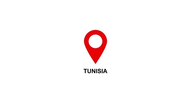 Red location pin icon with white circle and text on TUNISIA white background map marker navigation. Location or map pin icon symbol set. Location pointer.