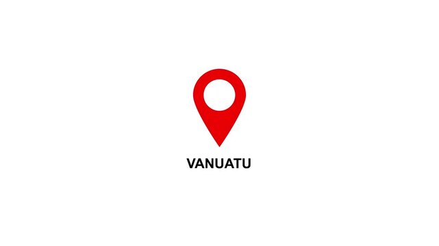 Red location pin icon with white circle and text on VANUATU white background map marker navigation. Location or map pin icon symbol set. Location pointer.