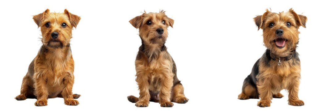 Border terrier dogs sitting set isolated on transparent background