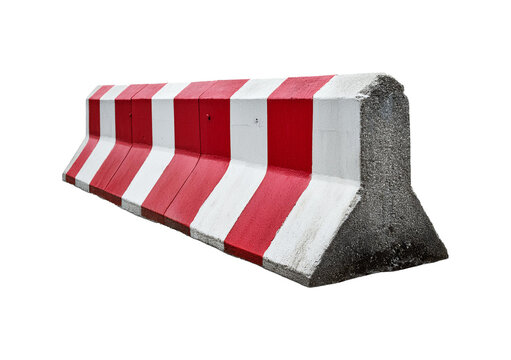 Concrete barrier road fence, red and white Isolated on transparent or white background