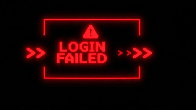 Red login failed warning message with digital cyber glitch effect