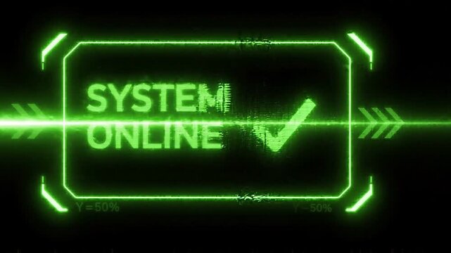 Green system online confirmation text animation on black background