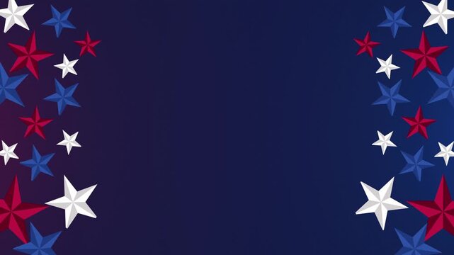 Abstract Patriotic Blue Background with Red, White, and Blue 3D Stars Frame Loop for American Holidays animation.