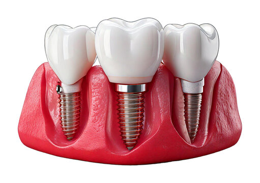 Dental implant model of molar tooth isolated on a transparent or white background