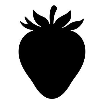 Fresh strawberry silhouette icon with stem leaves isolated on transparent grid background