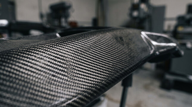 Close up of carbon fiber weave pattern with subtle sheen shallow depth of field