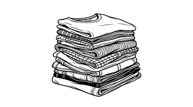 Hand-drawn stack of folded clothes and shirts for online shop apparel inventory and laundry service