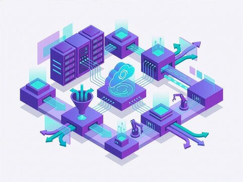 Isometric AI Enterprise Workflow Ecosystem Vector Illustration for Corporate Strategy Presentation
