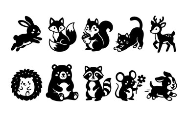 Obraz premium Set of cute woodland animal characters in a hand drawn doodle style isolated on white background