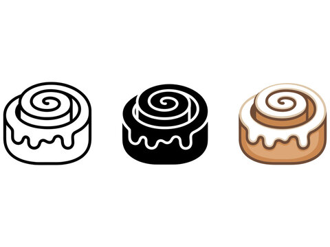 Cinnamon roll vector icons, sweet pastry bun set, 3 bakery dessert graphics Editable Vector