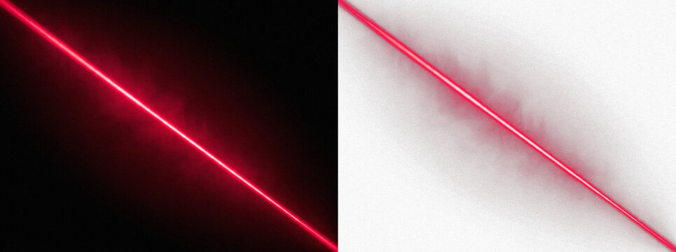 Red laser beam light effect, diagonal line for overlay design, Transparent background