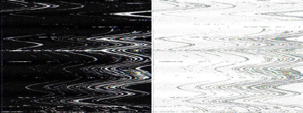 Glitch distortion effect, black and white noise texture for overlay, Transparent background