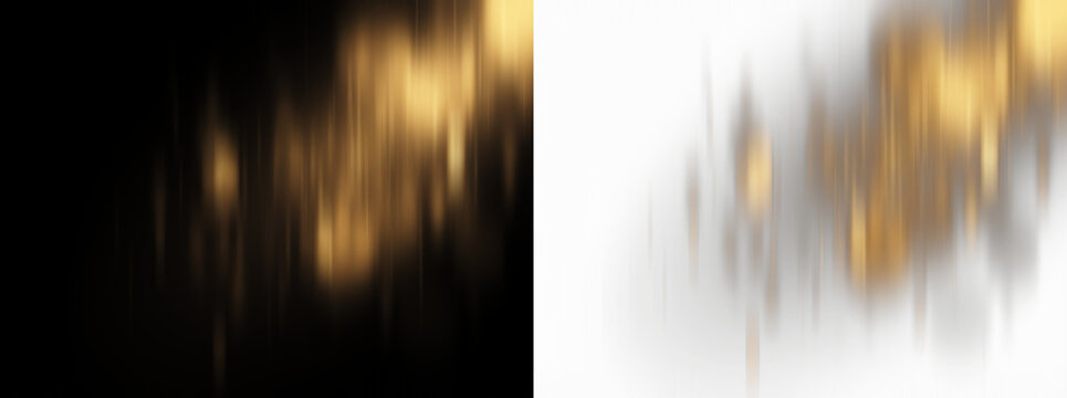 Golden light streaks, abstract overlay effect for photo and video editing, Transparent background