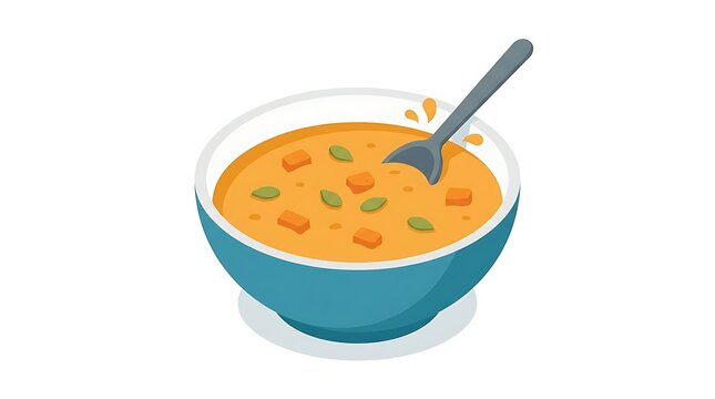 Healthy pumpkin vegetable soup in a blue bowl