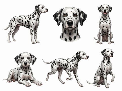 Collection of Dalmatian dog illustrations in various poses.