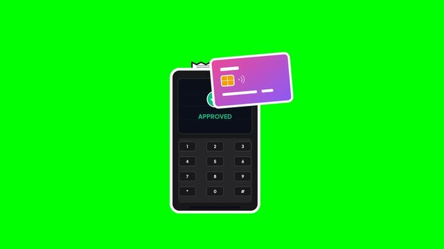 Seamless contactless POS payment tap animation on green screen for financial retail business transactions and modern digital banking services