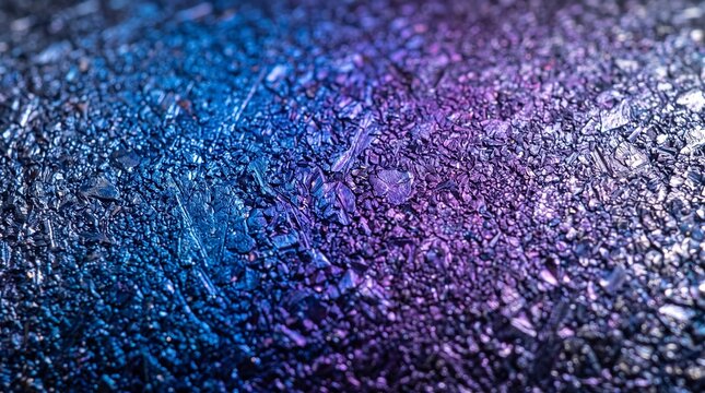 Macro abstract texture of iridescent blue and purple metallic crystals