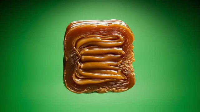 Close up of caramel candy on green background