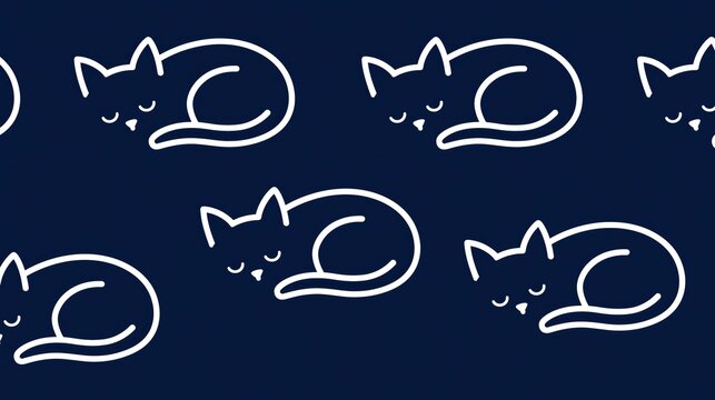 Minimalist sleeping cats pattern design on dark blue background surface graphic for textiles and stationary items