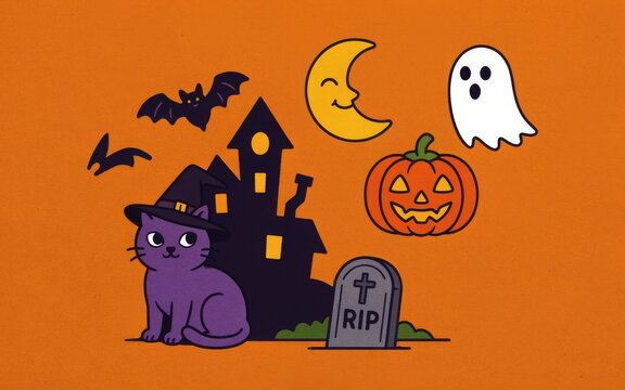 Cute cartoon illustration featuring a haunted house and spooky elements for a fun halloween holiday celebration