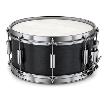 Black drum snare isolated on white for music production and studio recording equipment