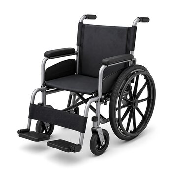 Modern black manual wheelchair isolated on white for medical or accessibility use