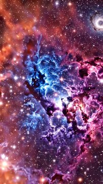 Vibrant Celestial Gas Cloud Illuminating Deep Space - A vibrant and colorful celestial gas cloud is depicted in deep space, filled with numerous glowing stars and stellar formations.