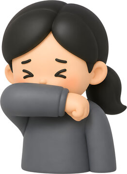 옷자락으로 기침하는 입 가리는 소녀