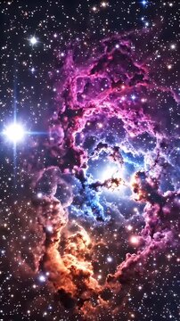 Vibrant Celestial Gas Cloud Illuminating Deep Space - A breathtaking view of a vibrant celestial gas cloud in deep space, filled with countless stars and stellar formations.