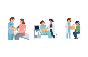 Obraz premium Medical Illustrations Featuring Prenatal Care Checkups and Pregnancy Consultation Sessions