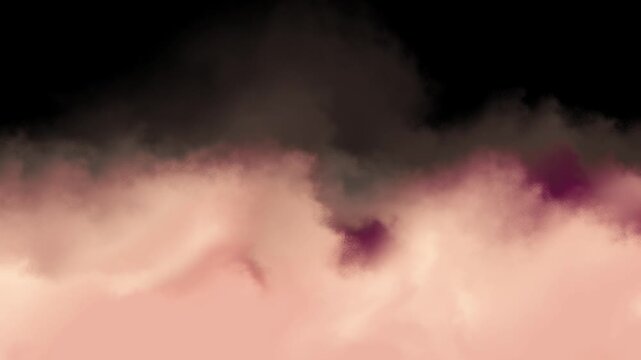Ethereal wisps of crimson and rose colored smoke or fog swirling dramatically against a deep black void, soft atmospheric light