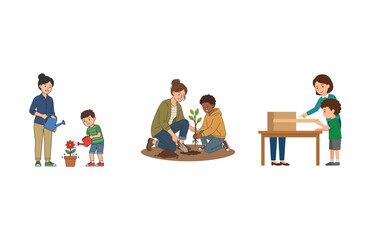 Fototapeta premium Adults and Children Engaging in Educational Activities and Interactive Hobbies Together