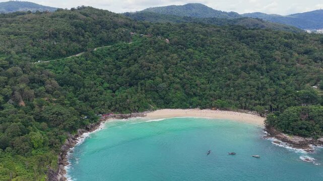 Drone shot of Freedom Beach in Phuket Thailand during summer