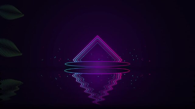 Geometric purple triangle reflection in dark space background