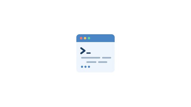 Minimalist terminal window motion graphic with command prompt typing on white background