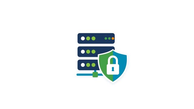 Animated server rack icon representing cloud computing and network database on white background
