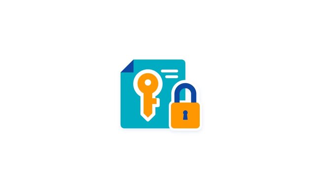 Data security motion graphics featuring document icon with orange key and padlock for cyber footage