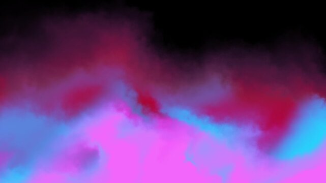 Vibrant abstract swirling cloud of magenta and cyan colors against a dark background, digitally rendered ethereal smoke effect