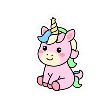 Cute pink unicorn sitting isolated on transparent back