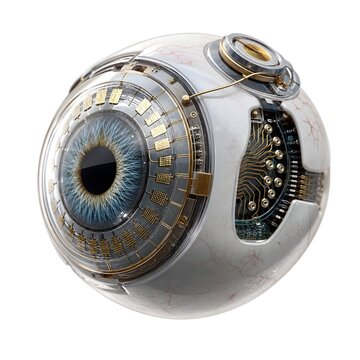 Bionic Eye with Blue Iris and Gold Circuitry &ndash; Futuristic Cybernetic Vision Technology
