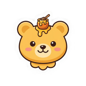 Cute bear head with honey pot isolated on transparent