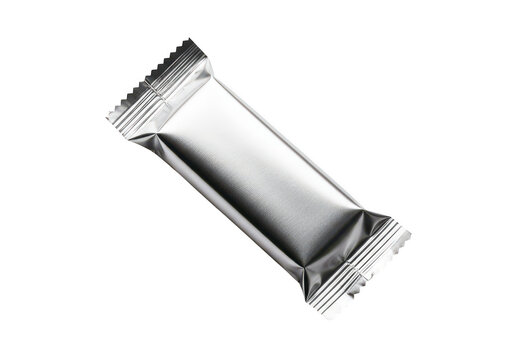 Small silver foil snack bar wrapper isolated on transparent background