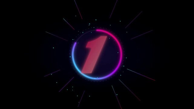 Neon futuristic 3-2-1 countdown animation with glowing light circles