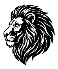 Naklejka premium Stylized black and white lion head profile illustration for mascot logo or tattoo design