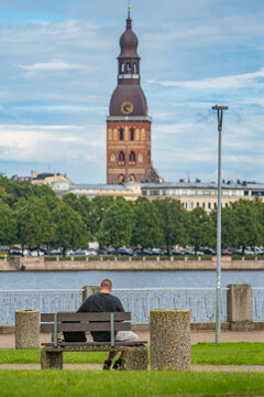 riga old town view river