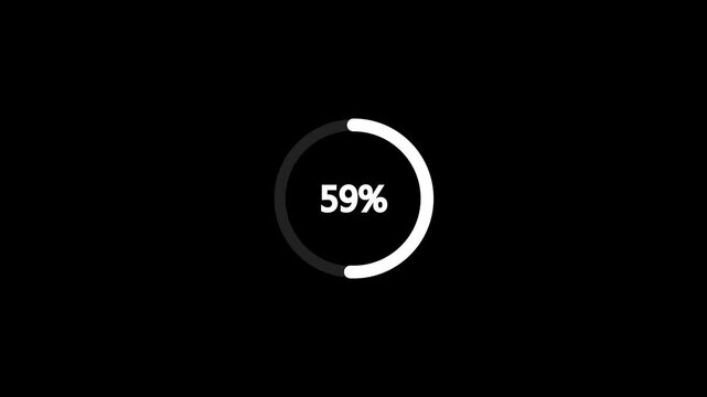 Minimalist circular loading progress bar animation with percentage counter on black background circle