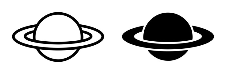 Planet Icons, Saturn Symbol, Space Graphics, Celestial Body Vector Art, Astronomical Illustration, Cosmic Design Elements, Set of Two ©  Pixel iconsBox