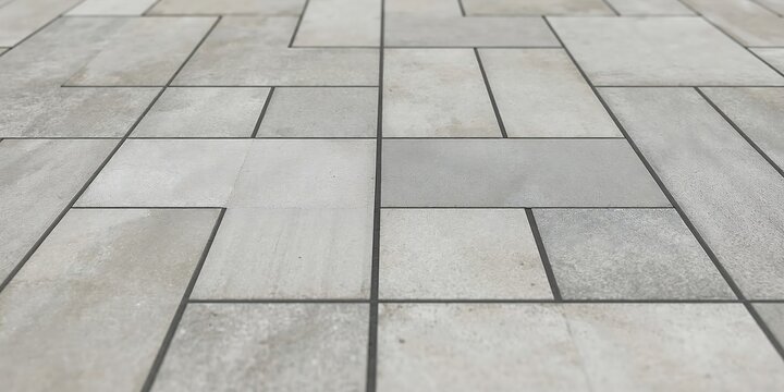 Grey rectangular paving stones in perspective layout with sidewalk concrete flooring exterior construction